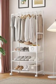 Стійка-вішалка на колесах для речей та взуття 3 яруси (YH9918-3) біла