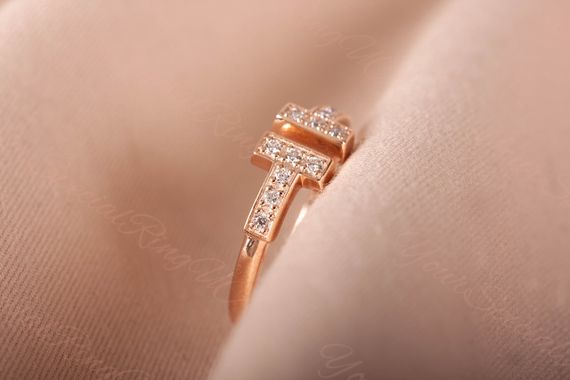 Кольцо тиффани из красного золота с фианитами 22 | Зображення 1