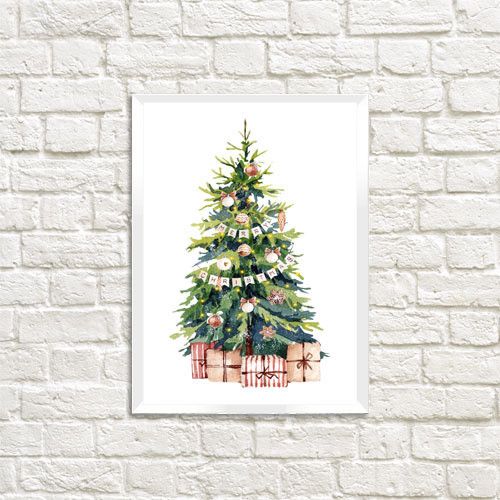 Постер в рамці Ялинка з подарунками 21х30см, A4 (WMT4_23NY023_WH)