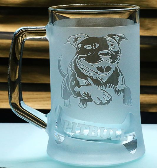 Бокал для пива 670 мл с ручкой с гравировкой Питбуль идеальный подарок для владельца собаки или ценителя