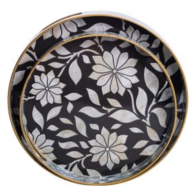 Набор круглых подносов для подачи еды 2 (шт) Ø32.5 / 37 (см) красивые декоративные подносы для кухни, в кровать, на стол HP-HK-15