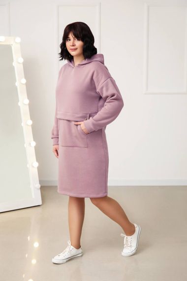 Женское теплое платье-худи в спортивном стиле на флисе GF2556 размер 46/48, цвет фрезовый | Зображення 2