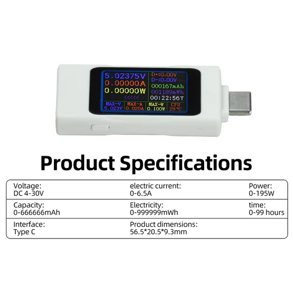 Тестер USB Type-C ZFX-1003CC цифровий вимірювач напруги та струму з TFT дисплеєм 1.06" | Зображення 1