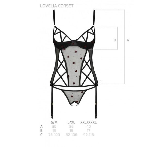 Корсет з підв'язками + стрінги Passion LOVELIA CORSET black, S/M | Зображення 6