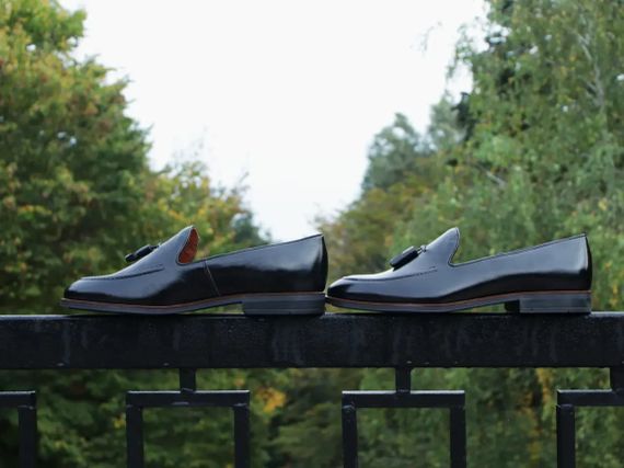 Черные лакированные туфли лоферы Ikos 45 размер | Зображення 1