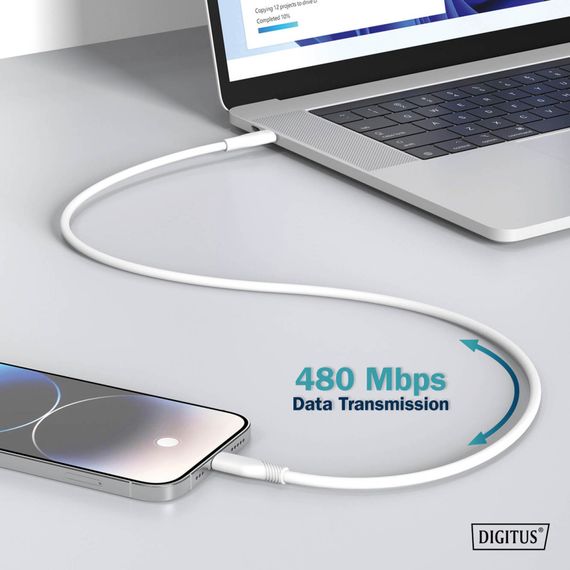 Дата кабель USB-C to Lightning 1.0m USB 2.0 60W silicone white Digitus (AK-600110-010-W) | Зображення 4
