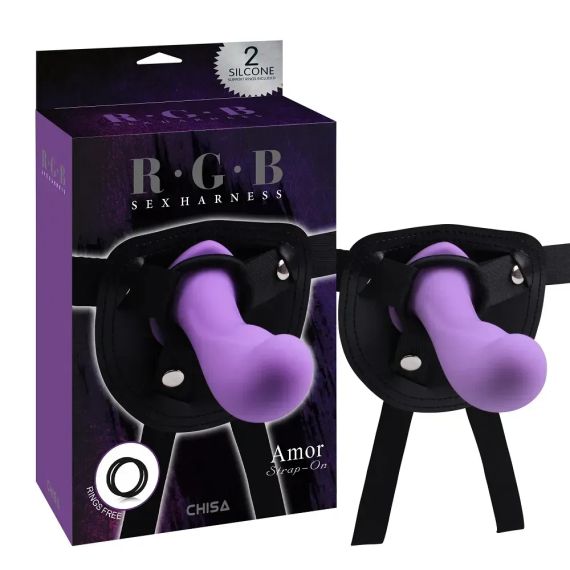 Страпон силиконовый Chisa R.G.B. Amor на трусиках из искусственной кожи, фиолетовый sexstyle