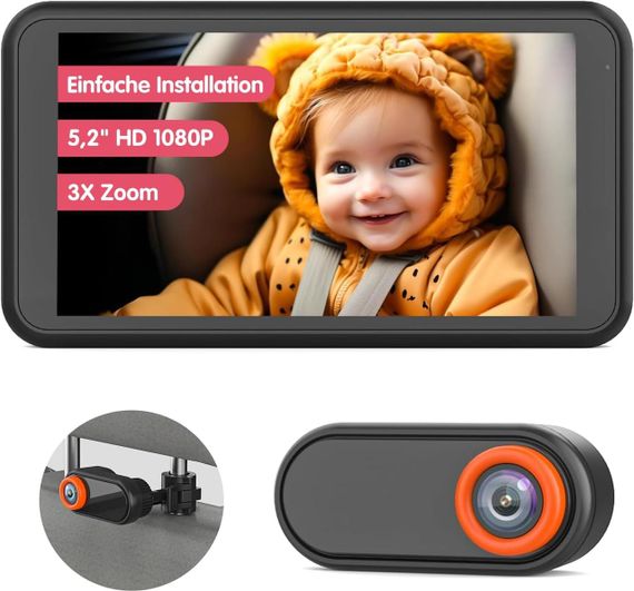 Автомобільна відеоняня LUCKVIEW, монітор 5.2” з камерою заднього виду для малюків в авто Full HD, нічне бачення