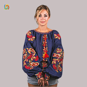 Рубашка Украинская вышиванка  32759 цвет синий размер L/XL
