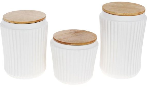 Банка Ceram-Bamboo для сипучих продуктів 880мл, біла матова кераміка з бамбуковою кришкою | Зображення 1