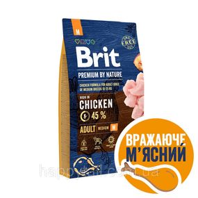 Корм Brit Premium by Nature Adult M для взрослых собак средних пород, курица, 8 кг