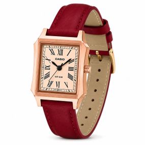 Жіночий годинник Casio LTP-B190RGL-4B з червоним ремінцем та корпусом рожеве золото