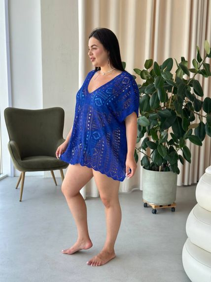 Пляжна коротка синя туніка PLUS SIZE тоненька в'язка | Зображення 5