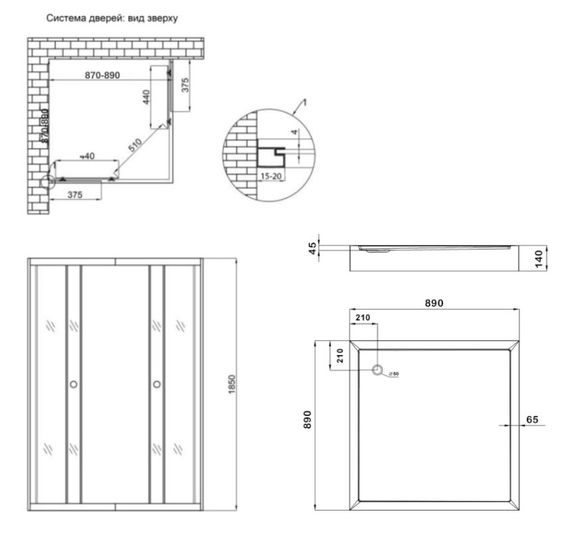 Набір Lidz Душова кабіна Wawel SC90x90.SAT.LOW.FR, квадратна, скло Frost 4 мм + Душовий піддон Kapielka ST90x90x14 | Зображення 1