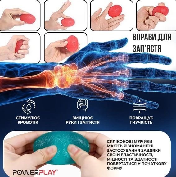 Набір силіконових еспандерів-яйце (тренажер для кисті) PowerPlay PP-4340 Power Grip Set (набір 3 шт) (PP_4340) | Зображення 2
