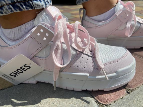 Жіночі кросівки NIKE DUNK, натуральна шкіра, білі з рожевими вставками | Зображення 2