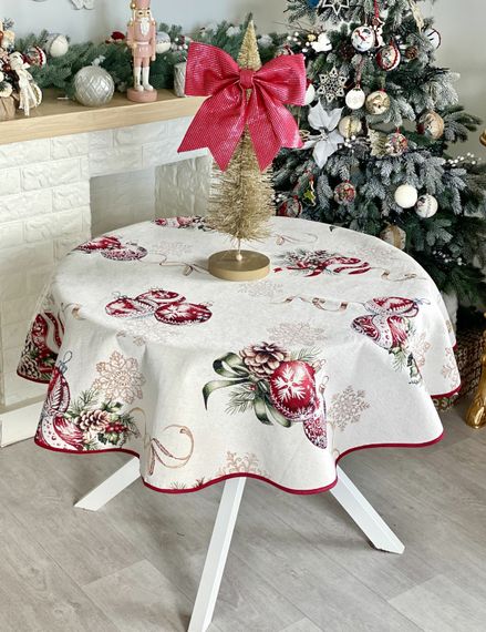 Скатертина гобеленова ALLOVER34278 Limaso, Ø140, Кругла, Новорічний, З мікрофіброю + золотим люрексом, 74% поліестер, 23% бавовна, 3% акрил, Гобелен | Зображення 3