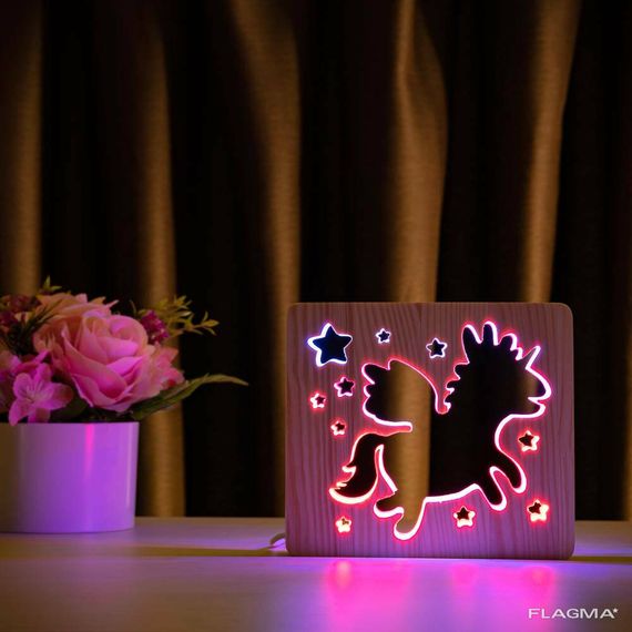 Светильник ночник ArtEco Light из дерева LED " единорог" с пультом и... | Зображення 8