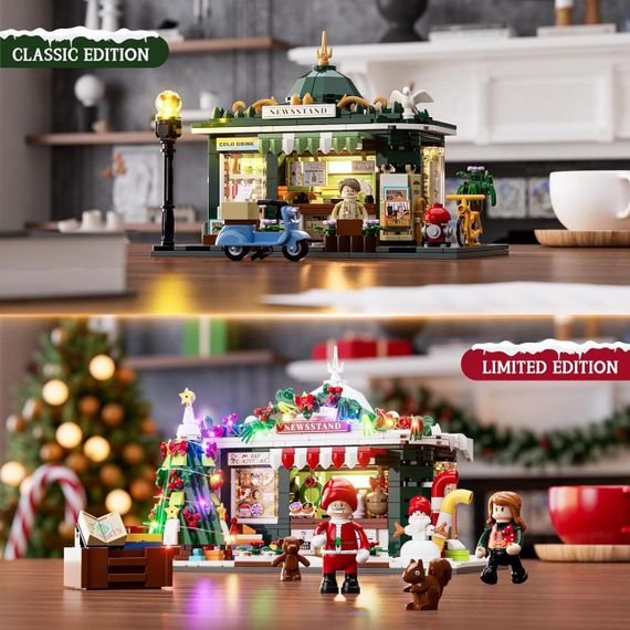 Конструктор Рождественский газетный киоск со светодиодной подсветкой, набор строительных блоков - Город, Рожде | Зображення 3