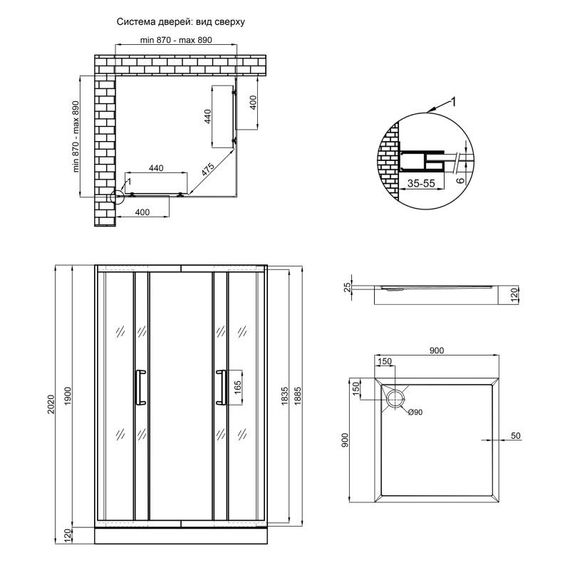 Душова кабіна Qtap Taurus CRM1099SC6 Clear 2020x900x900 мм + піддон Tern 309912C 90x90x12 см із сифоном | Зображення 3