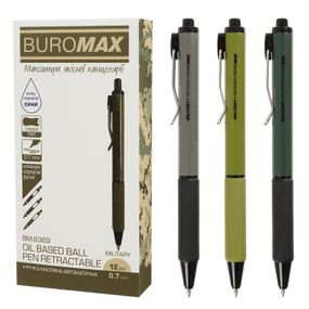 Ручка масляна авт. MILITARY BM.8369 BUROMAX 0,7 мм, з гумовим грипом, синє чорнило, ціна за 1шт (4823126801049)