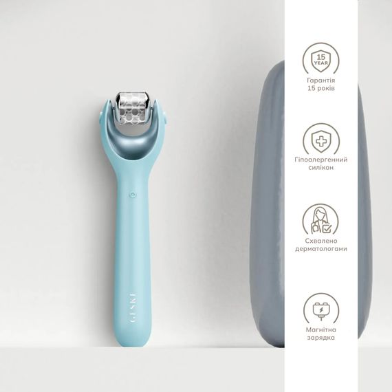 Електронний ролер для обличчя з мікроголками GESKE MicroNeedle Face Roller 9в1 gray, Бірюзовий | Зображення 2