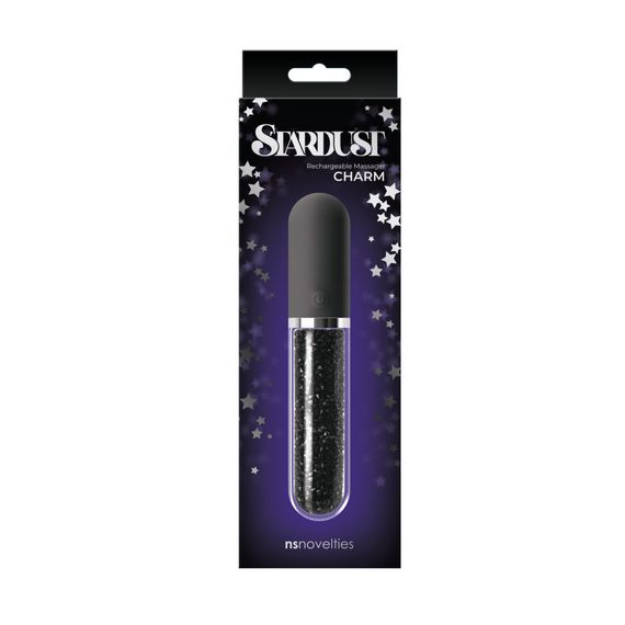 Скляний вібратор з кристалами NS Novelties, чорний, 16,2 см × 2,7 см Sex Aura | Зображення 1