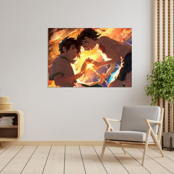 Плакат-постер з принтом Кавун Your Name Твоє Ім'я Такі Тачібана Mitsuha Міямідзу тримаються за руки А3 ПЛ000711(А3+)