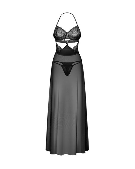 Сорочка длинная Obsessive ILIOSA CHEMISE & thong Черная 2XL/3XL | Зображення 1