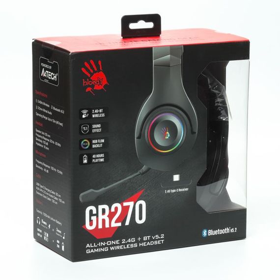 Гарнітура ігрова Bloody GR270 (Black) з RGB підсвічуванням, чорний колір, Bluetooth v5.2 + 2.4GHz + 3.5 Jack | Зображення 9