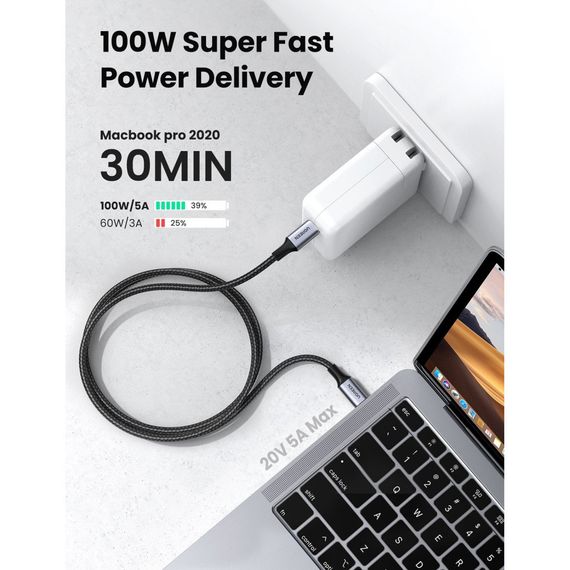 Дата кабель USB-C to USB-C 3.0m 5A 100W US316 Black Ugreen (90120) | Зображення 1
