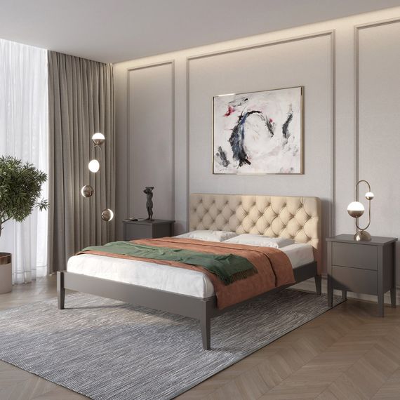 Полуторне дерев&#039;яне ліжко Mebigrand Рим ДК Графітовий (RAL9011) /Аляска 23 (Бежевий) Б3 120х200 см (MBG-5129)