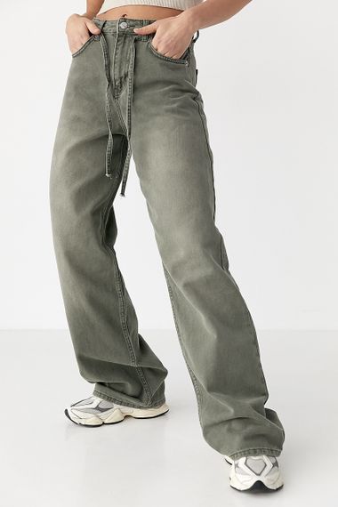 Оливкові джинси Palazzo на зав'язках - хакі цвет, 34р (є розміри)