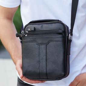 Кожаная мужская черная сумка-барсетка с ручкой Tiding Bag 73957