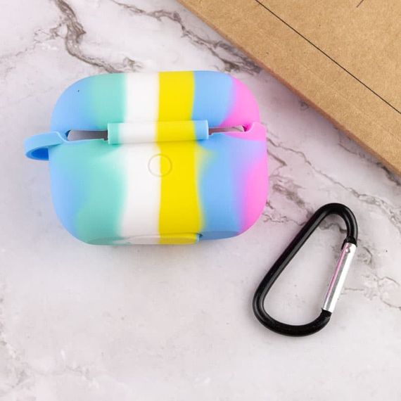 Силиконовый футляр Colorfull для наушников AirPods Pro Темно-розовый / Голубой | Зображення 3