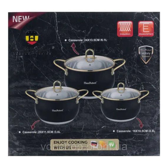 Набір каструль із нержавіючої сталі 2,6 л - 3,6 л - 6,1 л зі скляними кришками HP33525B | Зображення 5