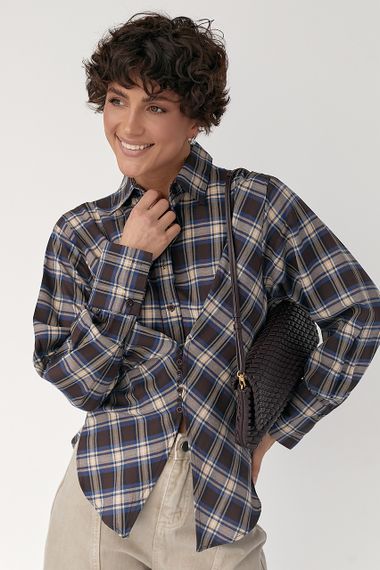 Сорочка в клітинку з акцентом на талію - темно-коричневий цвет, M (є розміри) | Зображення 4