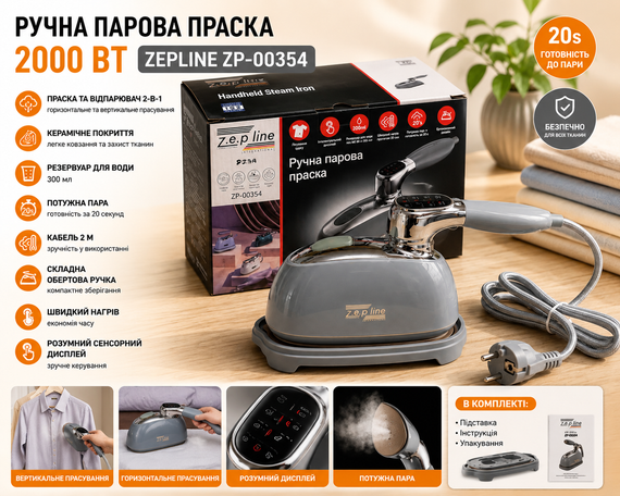 Ручна парова праска 2000 Вт Zepline ZP-00354 Сірий