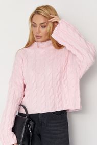 В'язаний  светр із косичками - рожевий цвет, ONE SIZE (є розміри)