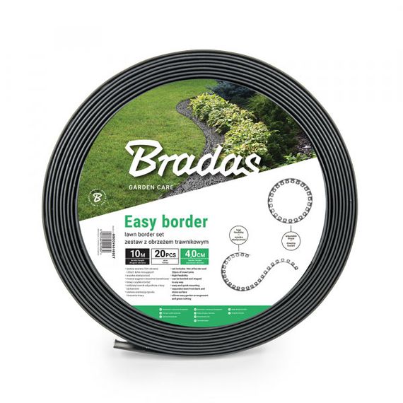 Бордюр газонний Bradas EASY BORDER 40 мм х 10 м з комплектом кілків гафіт OBEGY4010SET