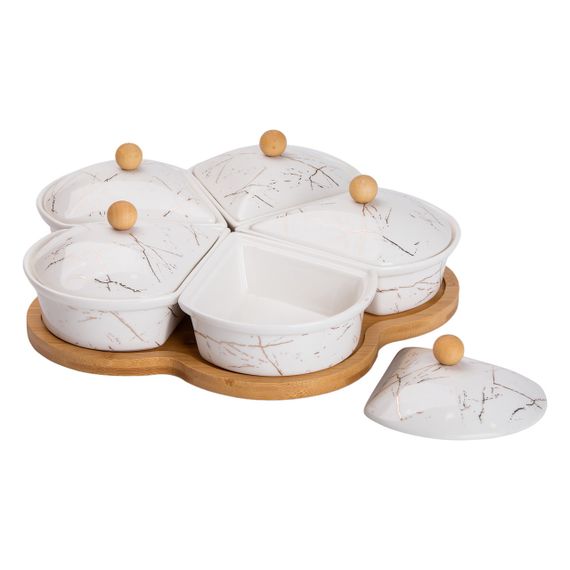 Менажница фарфоровая на вращающейся подставке 5 секций белая HP-1217 | Зображення 5