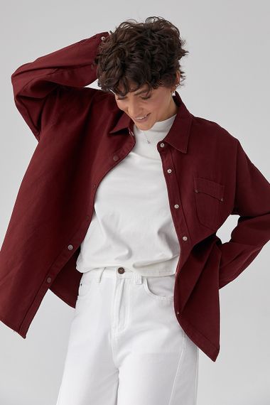 Вільна котонова сорочка на кнопках - темно-червоний цвет, ONE SIZE (є розміри)