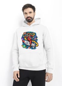 Худі чоловіче біле з принтом "Санта у космосі", 2XL