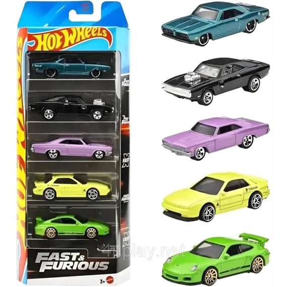 Набір із 5-ти машинок Hot Wheels Fast and Furious Хот Вілс Форсаж