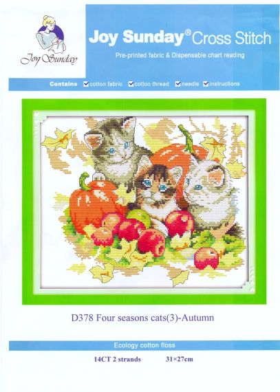 Набір для вишивання за нанесеною на канву схемою  "Four seasons cats 3 Autumn". AIDA 14CT printed 31*27 см | Зображення 1