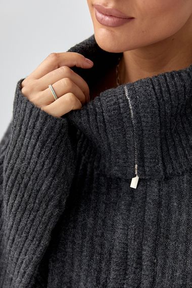 В'язаний костюм із широкими штанами та светром на блискавці - темно-сірий цвет, ONE SIZE (є розміри) | Зображення 3