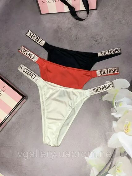 Женские слипи Victoria's Secret со стразами 3 шт набор, женские брифи Виктория Сикрет, стринги Виктория Сикрет 3 шт на выбор XL | Зображення 1