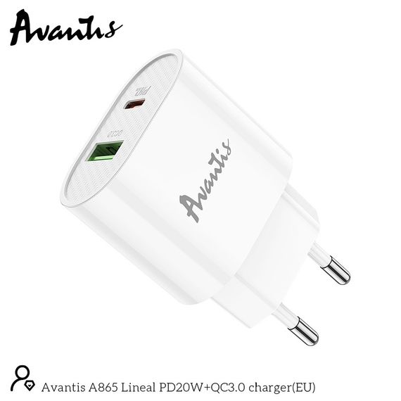 Мережевий зарядний пристрій Avantis A865PD QC3.0 (20W PD) — білий | Зображення 2