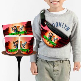 Набор: детская сумка-бананка+кружка Майнкрафт "Minecraft" 32х15см,бананка для мальчика через плечо (00913)