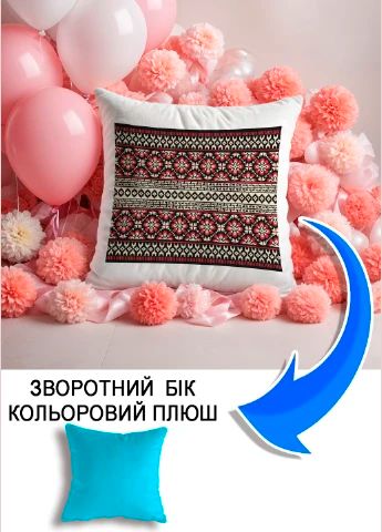 Подушка плюшева Мерч Крафт Дизайн з принтом орнамент 02 блакитний плюш квадратна 33х33 см